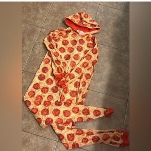 Woman's Faded Glory Pizza Print Hooded Pajama Onesie Size XS